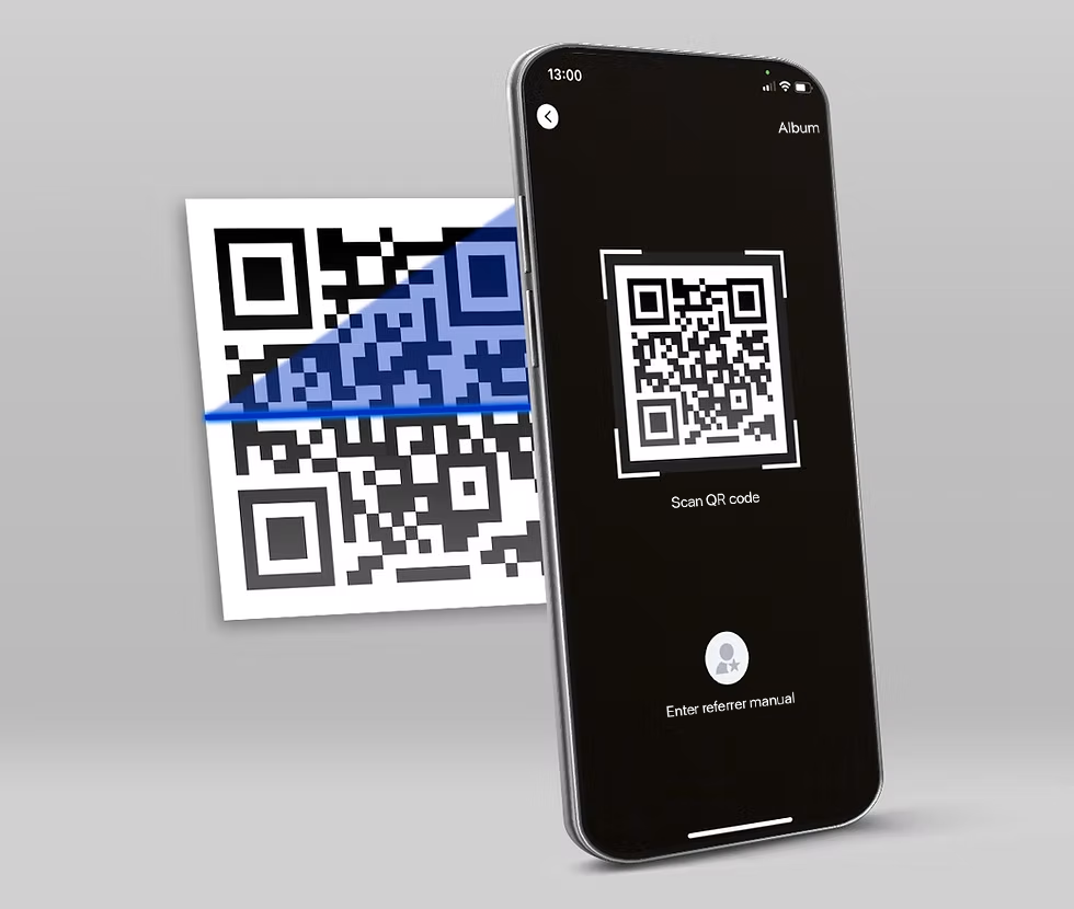 Illustration of scanning a Winbox referral QR code on mobile